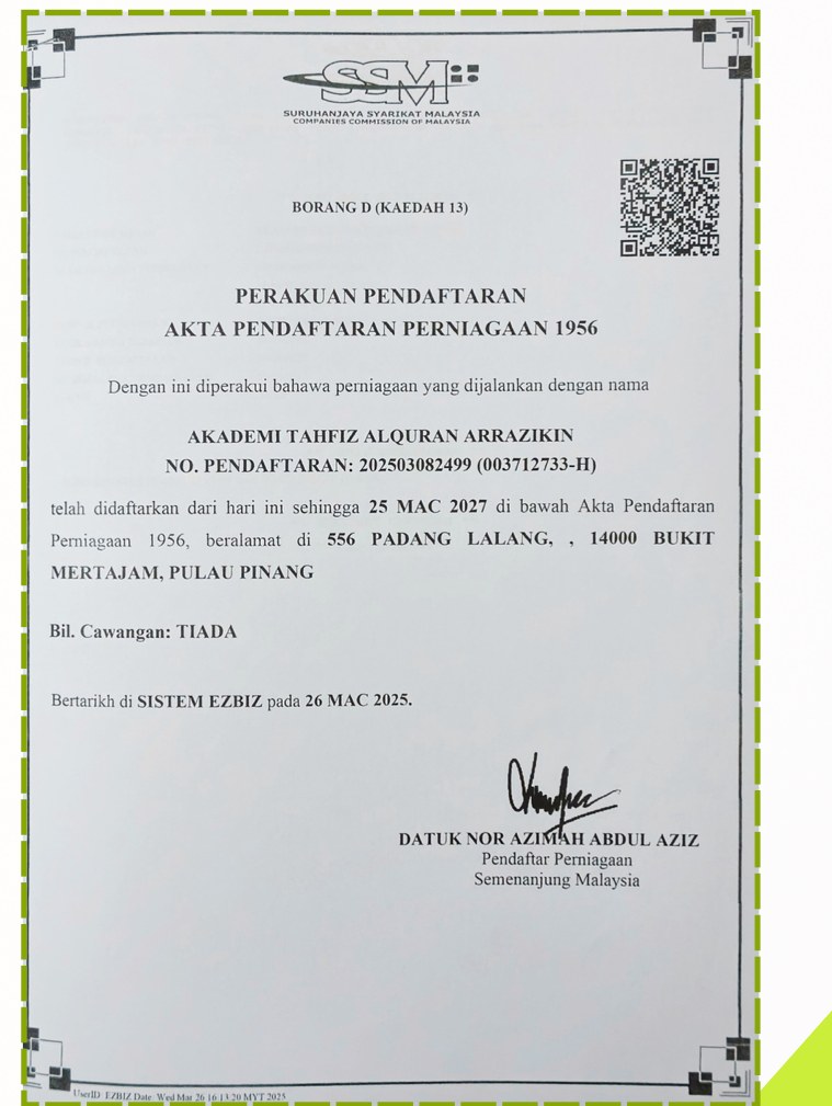Perakuan Pendaftaran SSM ATAR
